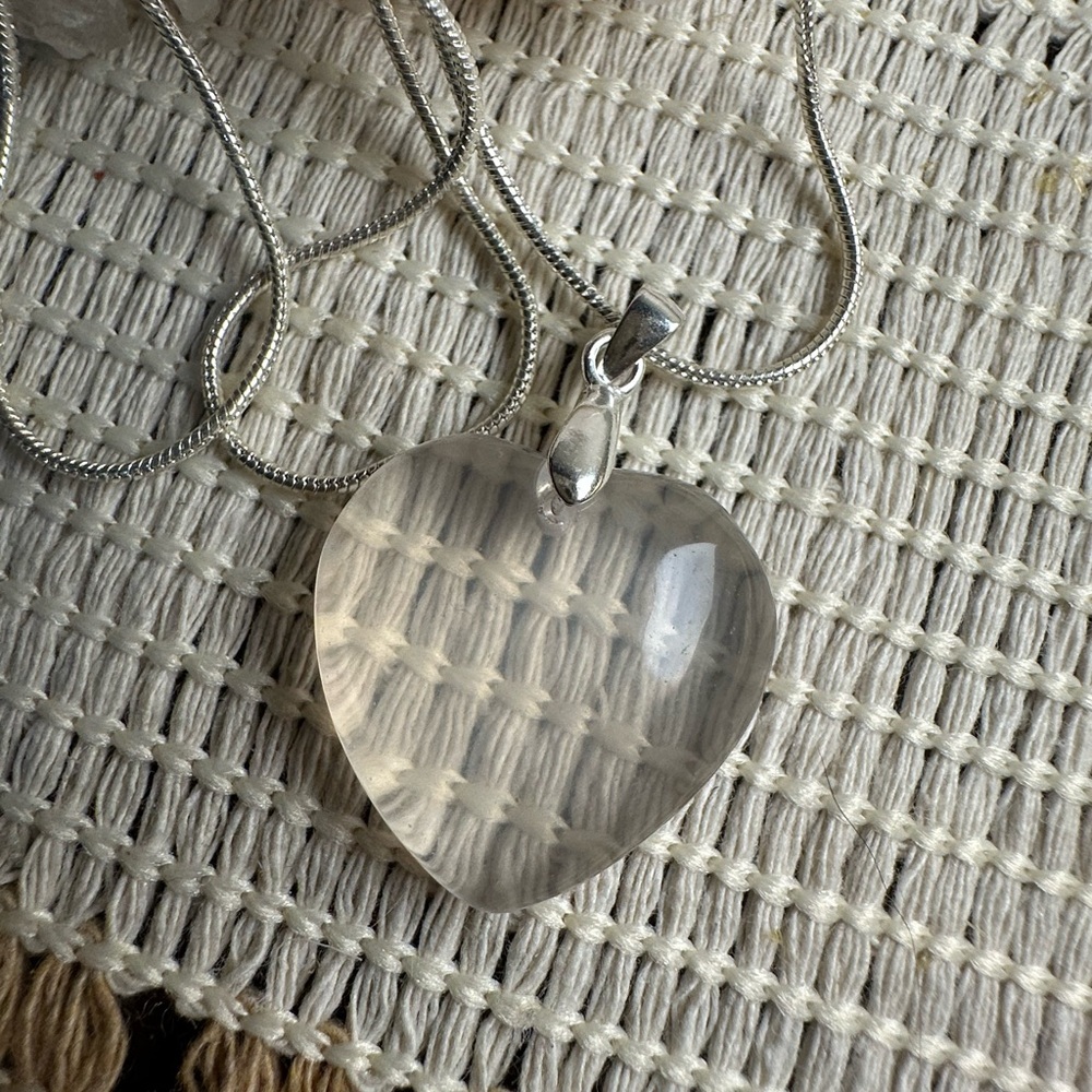 Rose Quartz Heart Pendant Necklace on Silver 925 Bail & Stainless Steel Chain - Picture 9 of 10